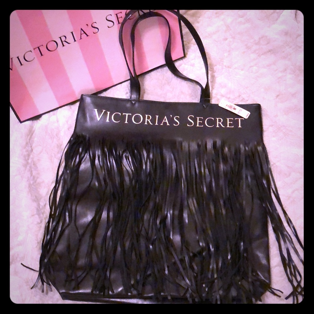 Victoria’s Secret leather fringe tote black NWT
